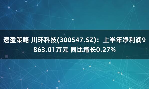 速盈策略 川环科技(300547.SZ)：上半年净利润9863.01万元 同比增长0.27%